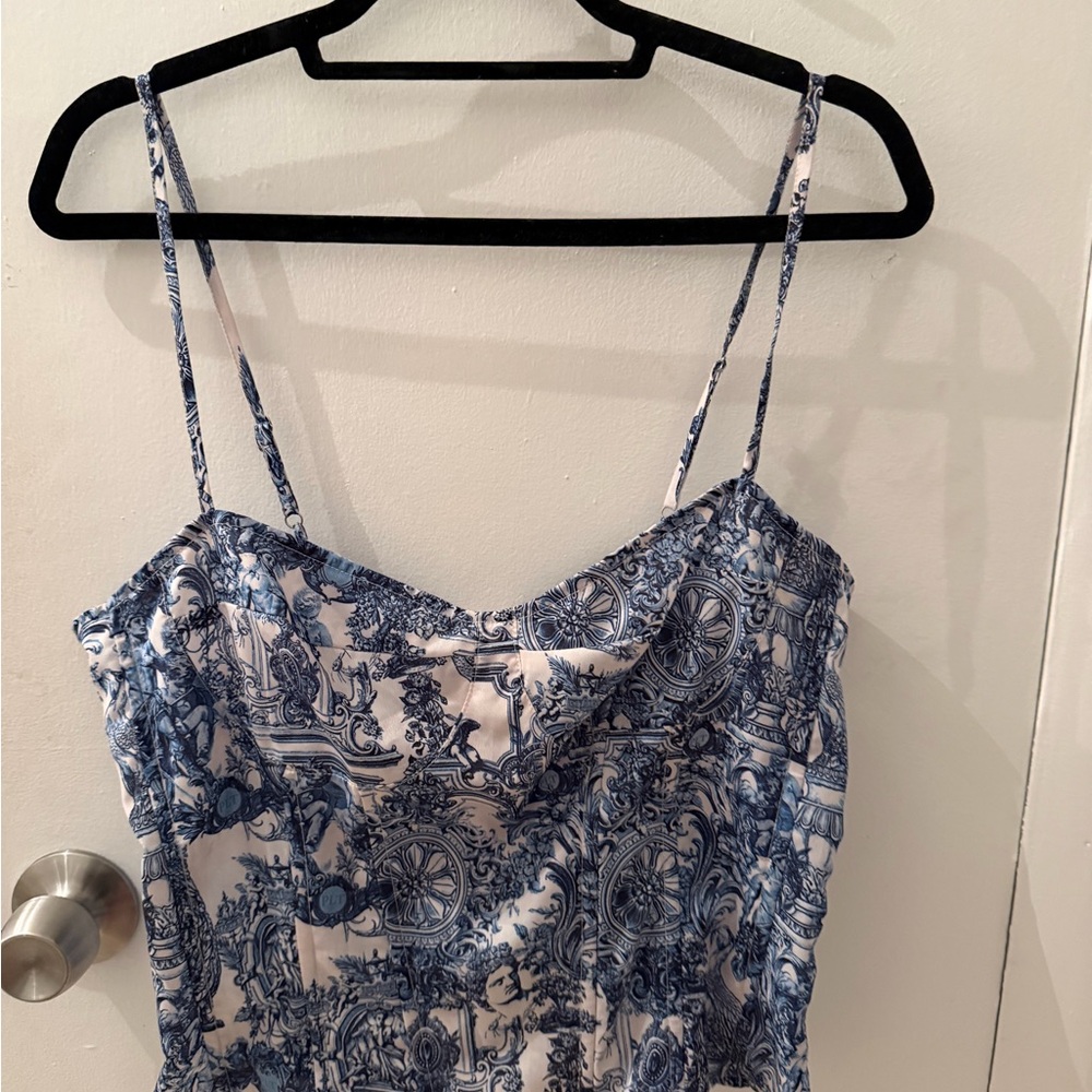 PrettyLittleThing Blue White Toile Corset Cami Top Size 12